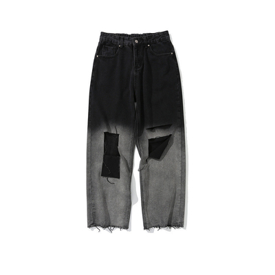 OEM High Street Black Ripped Jeans Fashion Men'S Wear Straight Loose Casual Pants