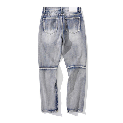 OEM washed Blue Ripped Jeans Unisex Straight Split Pants with Graffiti