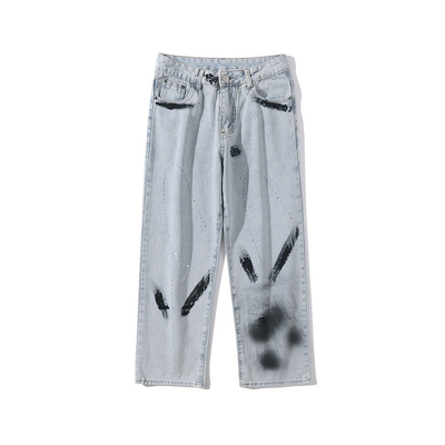 OEM Hand Painted Graffiti Unisex Straight Leg Jeans Oversize Hip Hop Pants