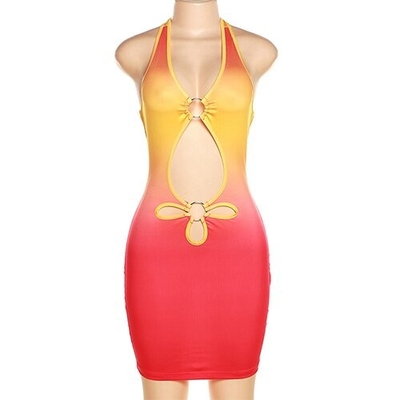 European and American style 2023 Amazon spring women's new sexy hollow hanging neck open back gradient colorful
