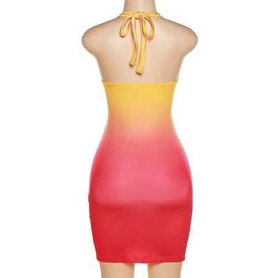 European and American style 2023 Amazon spring women's new sexy hollow hanging neck open back gradient colorful