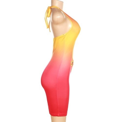 European and American style 2023 Amazon spring women's new sexy hollow hanging neck open back gradient colorful