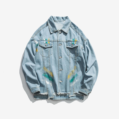 Trucker Button Down Long Sleeve Jean Jackets Custom Denim Clothing With Pockets